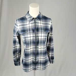 Chaps Blue and White Plaid Zip-Front Shirt S